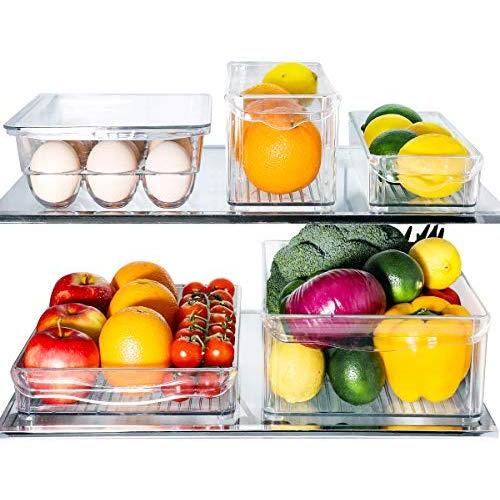 E-Gtong 5 Pack Fridge and Freezer Organizer Bins with Handles, Plastic  Refrigerator Storage Bins Fridge