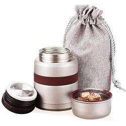 Insulated Stainless Steel Food Jar Lunch Box Thermos Food Storage Container with Lunch Bag and Portable Folding Spoon 350 ml (Grey)
