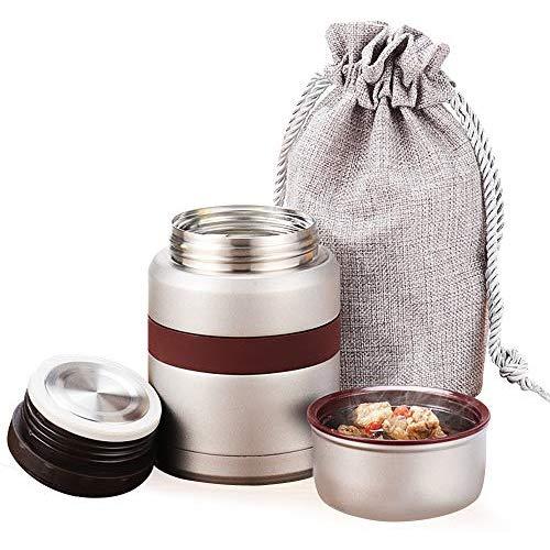Insulated Stainless Steel Food Jar Lunch Box Thermos Food Storage Container with Lunch Bag and Portable Folding Spoon 350 ml (Grey)