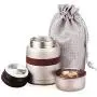 Insulated Stainless Steel Food Jar Lunch Box Thermos Food Storage Container with Lunch Bag and Portable Folding Spoon 350 ml (Grey)