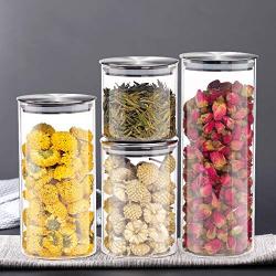 Vaorwne Food Storage Glass Jar No Lead Kitchen Storage Bottles Sealed Cans With Cover Large Capacity Candy Glass Jars Tea Box 500Ml