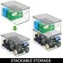 mDesign Plastic Stackable Kitchen Pantry Cabinet, Refrigerator, Freezer Food Storage Bin Box with Handles, Lid - Organizer for Fruit, Yogurt, Snacks, Pasta - 10&quot Long, 6 Pack - Clear/Smoke Gray