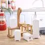 Kitchen seasoning box/Ceramic Condiment Storage Container with Wooden Frame Vinegar Pepper jar Three-Piece Set