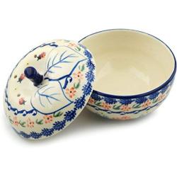 Polish Pottery 5?-inch Apple Shaped Jar (Fanciful Ladybug Theme) + Certificate of Authenticity