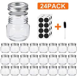 Glotoch Mason Jars 8OZ With Regular Lids and Bands, Ideal for Jam, Honey, Wedding Favors, Shower Favors, Baby Foods, DIY Magnetic Spice Jars, 24 PACK, Included 24 Chalkboard Labels and1 brush