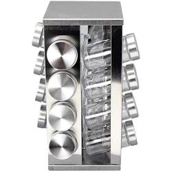 Adorox Steel Spice Rack - Round or Square Revolving Stainless Space Saving Kitchen Storage Organizer for Seasoning Dried Herbs (Square 16 Spice Jars)
