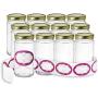 Pack of 12 - Glass Round 12 Oz Jars with Gold Lids and Labels Perfect for Home Canning, Pickling, Gifts, Presentation, Baby Showers, Baby Food Storage, Wedding Favors, Juicing, Housewarming, Pantry