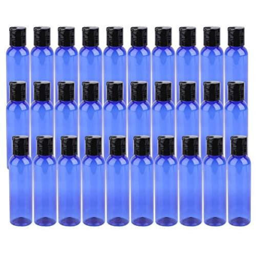 Bekith 30 Pack 4oz Plastic Squeeze Bottles with Disc Top Flip Cap, BPA-Free Blue Refillable Containers For Shampoo, Lotions, Liquid Body Soap, Creams and More