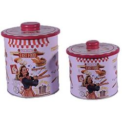 Tin Bucket Canister Metal Iron Storage Box with Lid Set of 2