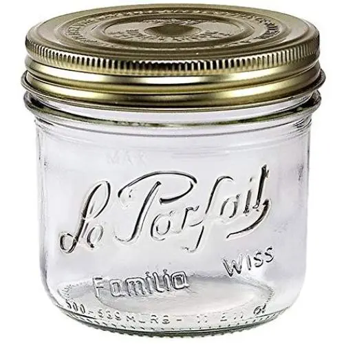 Die Parfaite Familia Wiss Terrine - 500ml Weitmuндige Französische Glasmundeimer mit 2-teiligem Golddeckel, 16oz/Pint (Pack von 6)