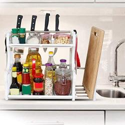 Kitchen Organizer, Quality Plastic Spice Rack Seasoning Double Layers Stand Holder Seasoning Jar Storage Shelf,Brass