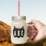 Brown Abc Red Apples Frosted Glass Mason Jar With Straw