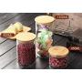 Emoyi Round Shape Glass Food Storage Jar Set with Airtight Bamboo Lid Seal (450ml(15oz))