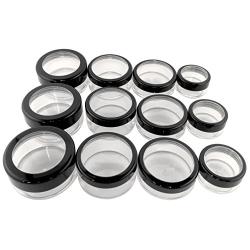 Travel Sample Plastic Clear Jar w Window Black Rim Cap 4 Kind of Capacities (3 Sets)