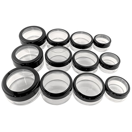 Travel Sample Plastic Clear Jar w Window Black Rim Cap 4 Kind of Capacities (3 Sets)