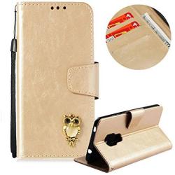 Soft PU Leather Wallet Case for Huawei Mate 20,Flip Stand Case for Huawei Mate 20,Moiky Classic Retro Gold 3D Owl Design Solid Color Purse Folio Magnetic Cover with Wrist Strap