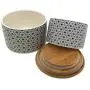 Gastro Chic Ikat Connected Stars Kitchen Jars, Set of 2, For Cookies, Dry Goods, Canisters, White Glazed Ceramic, Wooden Tops, Rustic Golden Bronze and White, 6 1/4 and 5 Inches Diameter