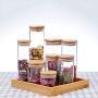 Cabilock Glass Jars 380ml Clear Spice Jars Sealed Canister Food Storage Container for Loose Tea Coffee Bean Sugar Salt (6.5 15 cm, with Bamboo Lid)