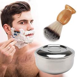 Shaving Cup and Brush Set with Mirror, Segbeauty Beard Shaving Cream Kit, Mirrored Stainless Steel Cream Bowl and Nylon Bristles Natural Crude Wood Handle Brush for Men, Traditional Wet Shaving Set