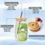 Mason Jar Lids with Straw Hole, 2PCS Reusable Bamboo Mason Jar Lids for Regular Mason Jars with 2 Metal Stainless Steel Straw, 1 Cleaning Brush and 1 Drawstring Bag