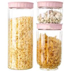 3pcs Whole grain storage box, household pasta storage tank, plastic food sealed storage jar (Color : Pink)