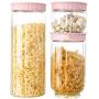 3pcs Whole grain storage box, household pasta storage tank, plastic food sealed storage jar (Color : Pink)