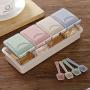 DUDDP Storage Spice lar set Spice jars containers Seasoning Container Seasoning Storage Box Wheat Straw with Spoon 4-Compartment Spice Box Storage Container Condiment Jars for Spice