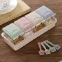 Gewürzsäulen Set Spice Jars Behälter Gewürzbehälter aus Stroh mit Löffel, 4-Fächers Spice Box Organizer zur Aufbewahrung von Gewürzen und Soßen