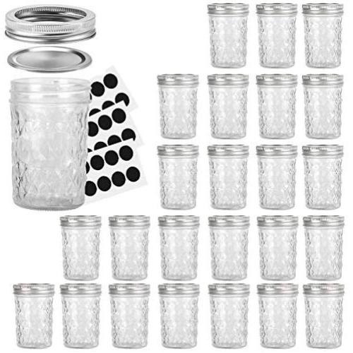 Glasbehälter 8 OZ, VERONES 8 OZ Einfachgläser mit Schraubdeckeln und Bändern, Ideal für Marmelade, Honig, Hochzeitsgeschenke, Brautpartys, Babybrei, 24er Pack
