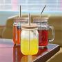 6er Set Bambus-Deckel mit Strohlöcher, Wiederverwendbar für Mason Jar, Kompatibel mit Glasbehälter, mit 4 PCS Edelstahl Strohhalme, Reinigungsbürste und Beutel zum Trinken