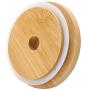 JEATHA Wooden Mason Jar Lids with Straw Hole 4Pcs Reusable Bamboo Caps Regular Mouth Mason Canning Drinking Storage Jars Cover Lids Wood Color 70mm