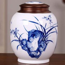 Storage Jar,Hand-painted Blue-and-white Ceramic Tea Cans, Sealed Cans, Tea Storage Tanks, Metal Lids, Large Moisture-proof Storage, Tea Warehouses