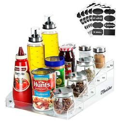 TBwisher Acrylic Spice Rack Organizer - 4 Tiers Kitchen Seasoning Shelf Stand Holder ＆ 40 pieces Storage Stickers Labels for Spice Jars (Acrylic)