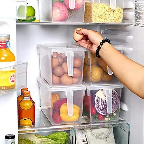 Transparente Kühlschrank Organizer Aufbewahrungsbox mit Griff, Lebensmittelbeutel - Kunststoff Lebensmittelabdeckungen, Kunststoff Aufbewahrungsbehälter, Lebensmittel Reißverschlusssäcke, Vakuumdichtungsbeutel Rollen