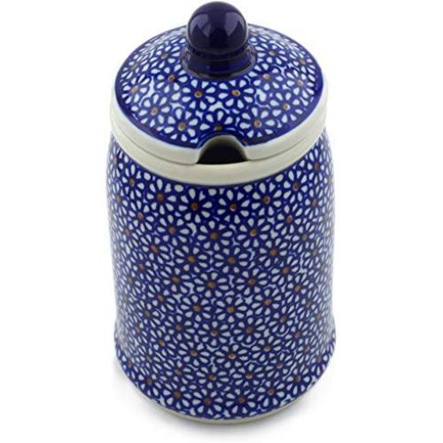 Polish Pottery 7?-inch Jar with Lid with Opening (Daisy Dreams Theme) + Certificate of Authenticity