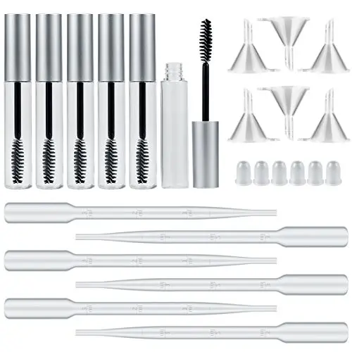 Madholly 6 pack 10ml Empty Mascara Tube with Eyelash Wand, Rubber Inserts, Funnels and Transfer Pipettes for Castor Oil, Ideal Kit for DIY Cosmetics Madholly 6 pack 10ml Empty Mascara Tube with Eyelash Wand, Rubber Inserts, Funnels and Transfer Pipettes for Castor Oil, Ideal Kit for DIY Cosmetics