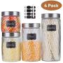 Glass Kitchen Storage Canister Jars Glass Mason jars with Stainless Steel Lids and 8 Labels & 1 Chalk Marker For The Kitchen-27/44/57/71 OZ.(4-pack Assorted-Diagonal Stripes)