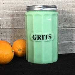 Jade Glass Country GRITS Canister/Container - Vintage Style Kitchen - Jadeite Jadite - Large Capacity