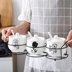 3 piece Ceramic Nordic Creative Seasoning Box Bottle Home Seasoning Jar Salt Can with Lid Kitchen Storage Tank Wedding Gift,C