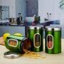 Cwg Set of 3 Airtight Tea Sugar and Coffee Storage Canister Jars Stainless Steel Canister with Window-green