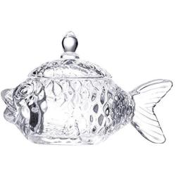 Colias Wing Home Decor & Party Wedding Centerpiece Fish Shape Design Clear Glass Ribbed Apothecary Jars/Candy Buffet Canisters/Candy Buffet Storage Container/Kitchen Food Storage Jars with Lid-Small