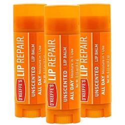 OKeeffes Unscented Lip Repair Lip Balm for Dry, Cracked Lips, Stick, (Pack of 3)