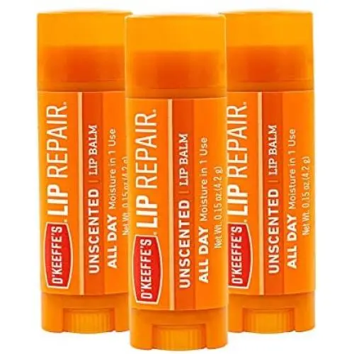 Balsam à lèvres réparateur Okée Unscented, pour lèvres sèches et craquelées, bâtonnet, (Pack de 3)