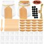 Folinstall 20 Pcs 4 oz Glass Jars with Lids - Yogurt Container - Yoghurt Jars for Jam, Spices, Gift Holder. Extra 20 Cork Lids, Chalkboard Labels, Tag Strings and 20 Wooden Spoons Included