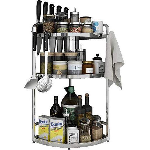 LYNNTLJ Multi-Layer Spice Racks,Stainless Steel Kitchen Countertop Seasoning Rack,for Spice Jar and Bottle Storage/Silver / 29x64cm