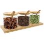 Set of 3 Glass Spice Jars Seasoning Canister Set Salt Sugar Spice Pepper Condiment Container Kitchen Seasonings Tools With Bamboo Spoons Bamboo Lids