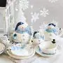 Niedliche Keramik Schalen Handwerk Snackschale Teekanne Aufbewahrungsglas Gewürzflasche Teller Schneemann Geschirr Teller Set, Schneemann Teekanne