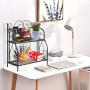 Ama-store 2-Tier Organizer Rack, Wire Basket Storage Container Countertop Shelf Kitchen Counter Spice Rack Jars Bottle Shelf Organizer Rack, Cosmetic Jars Bottles, Black