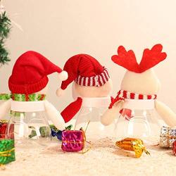 STOBOK Christmas Storage Jar for Treats, Cookies, Candy, Chocolate, Gift - Set of 2, Clear Candy Jar with Plush Santa Elk Dolls