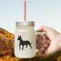 Black Mexican Hairless Dog Silhouette Frosted Glass Mason Jar With Straw